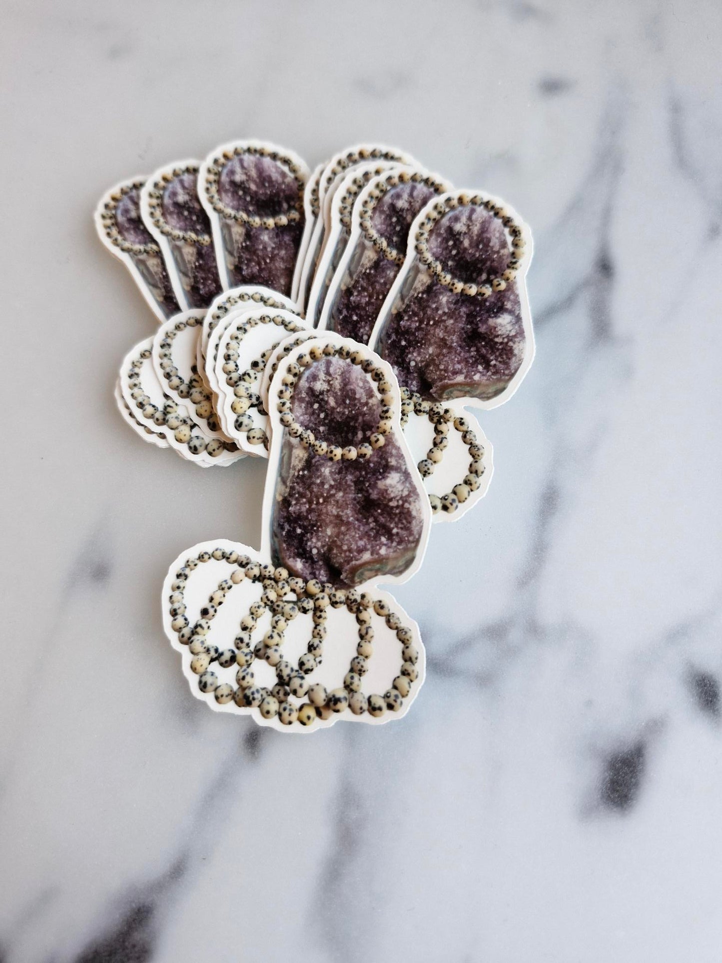 One (1) Amethyst Cut-base With Dalmatian Jasper Bracelets"-Sticker