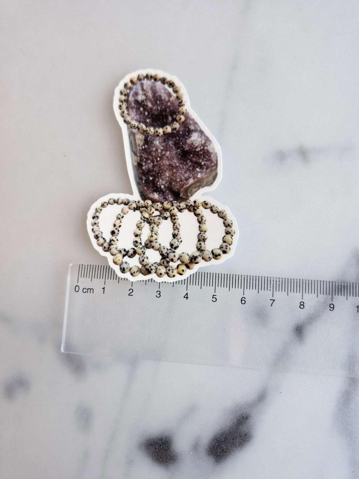 One (1) Amethyst Cut-base With Dalmatian Jasper Bracelets"-Sticker