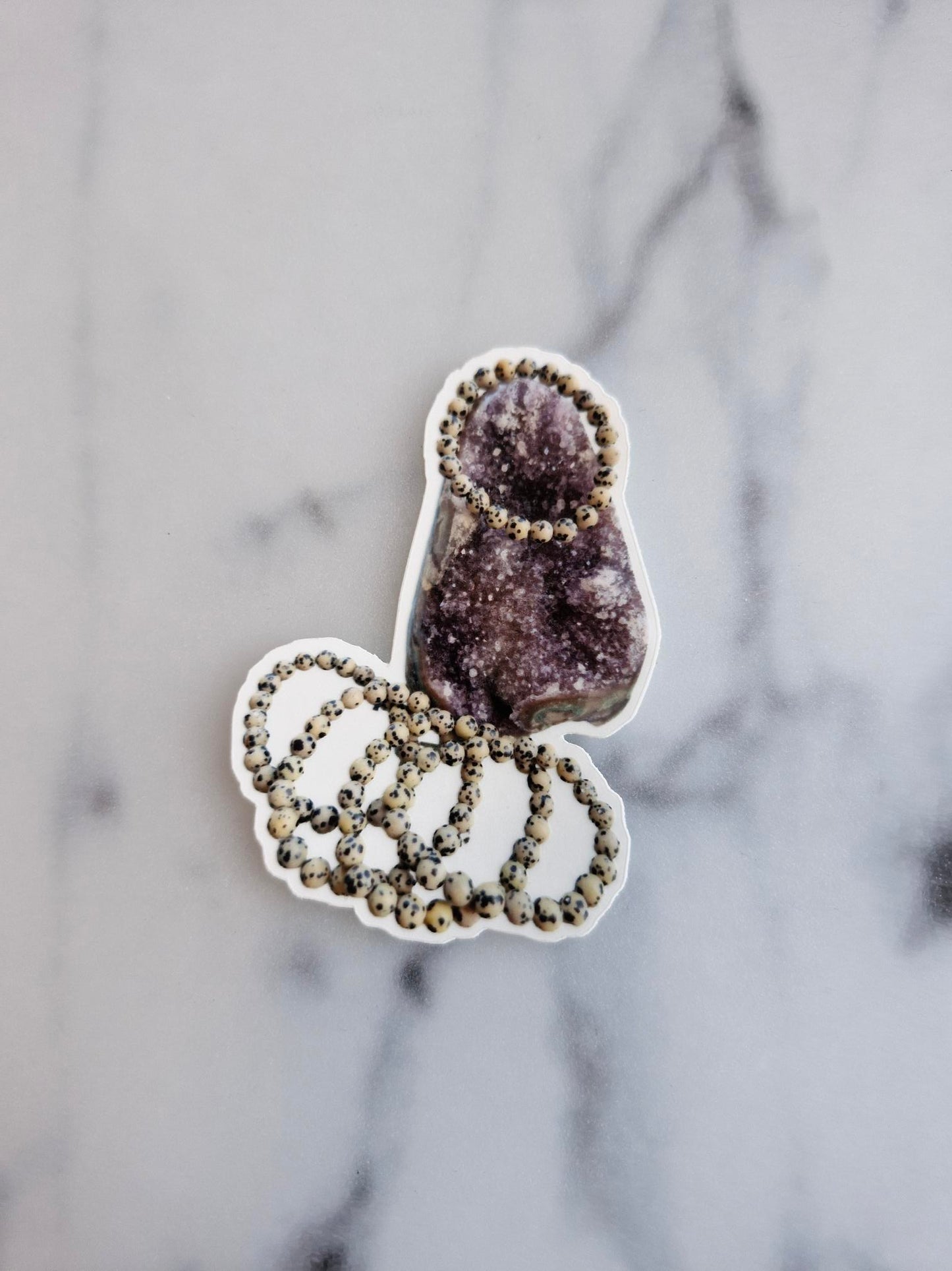 One (1) Amethyst Cut-base With Dalmatian Jasper Bracelets"-Sticker