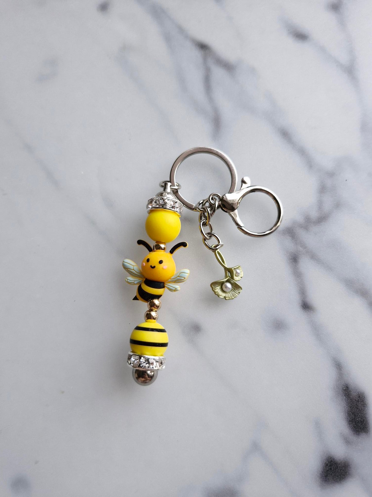 Keychain Silver - Yellow Bee