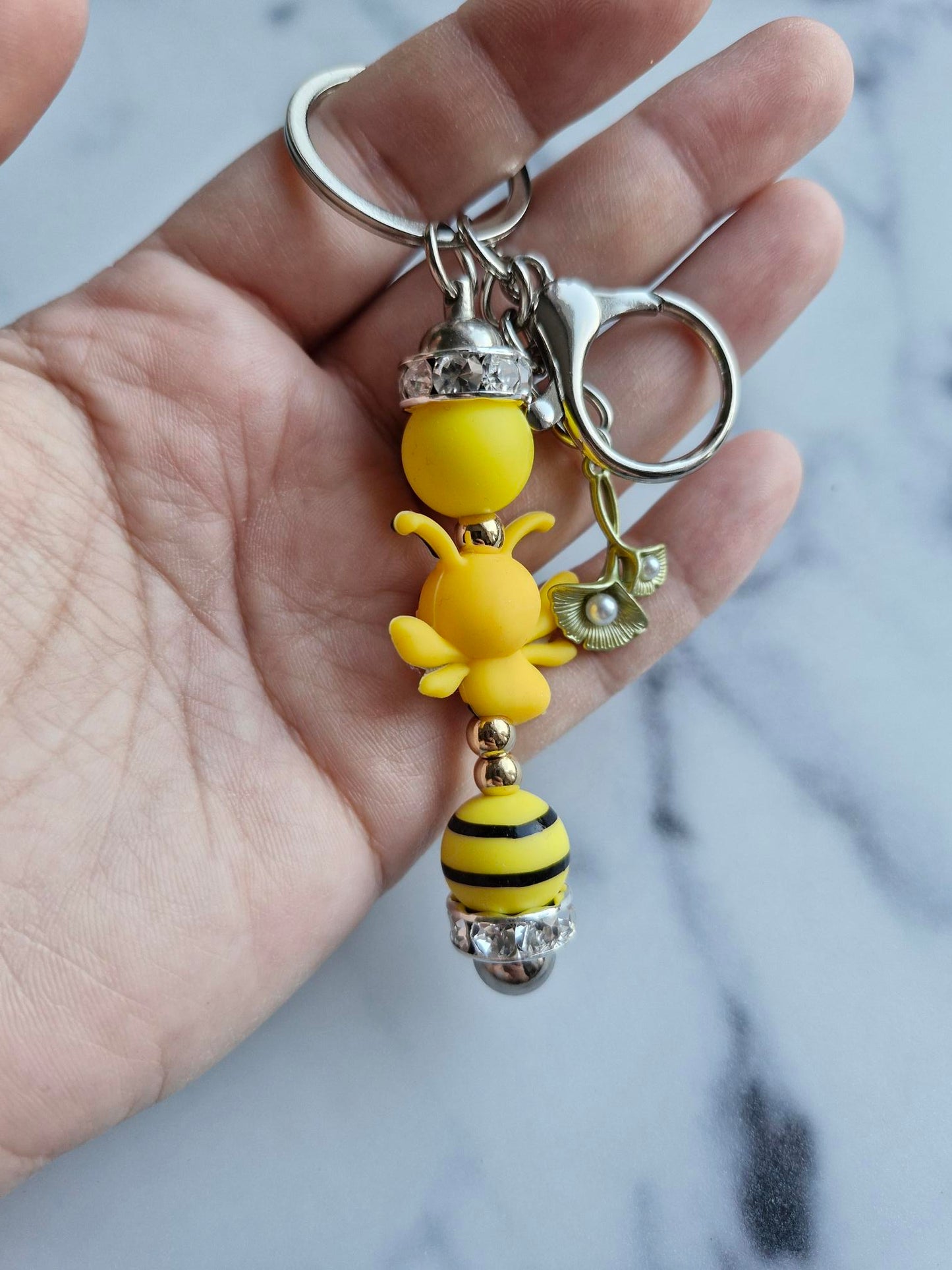 Keychain Silver - Yellow Bee