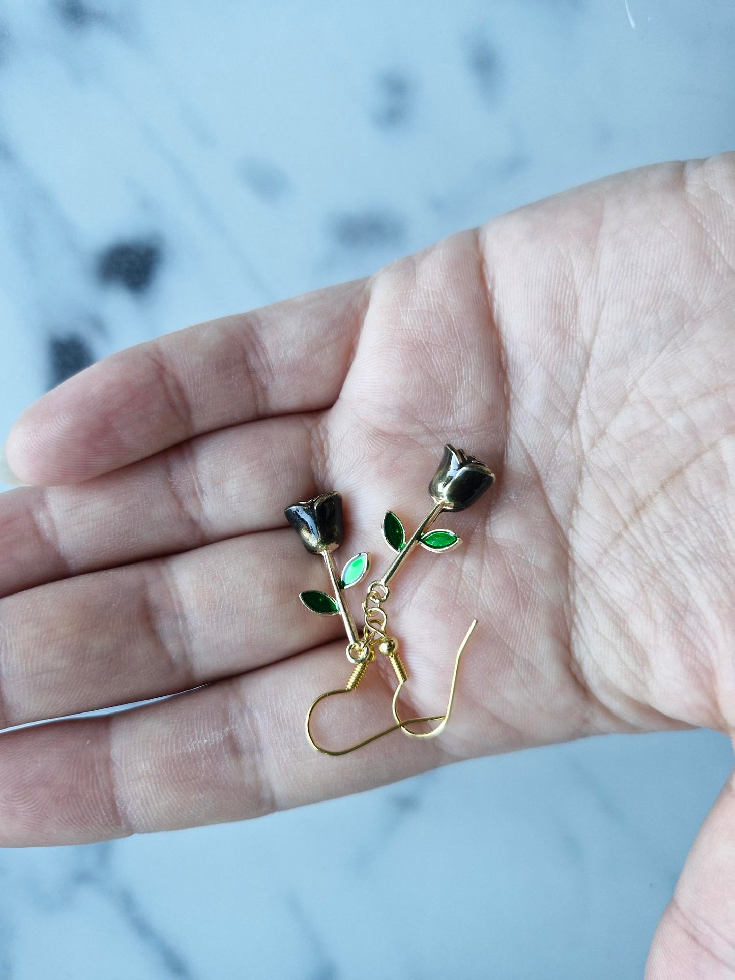 Stainless Steel Gold "Black Rose" Earrings