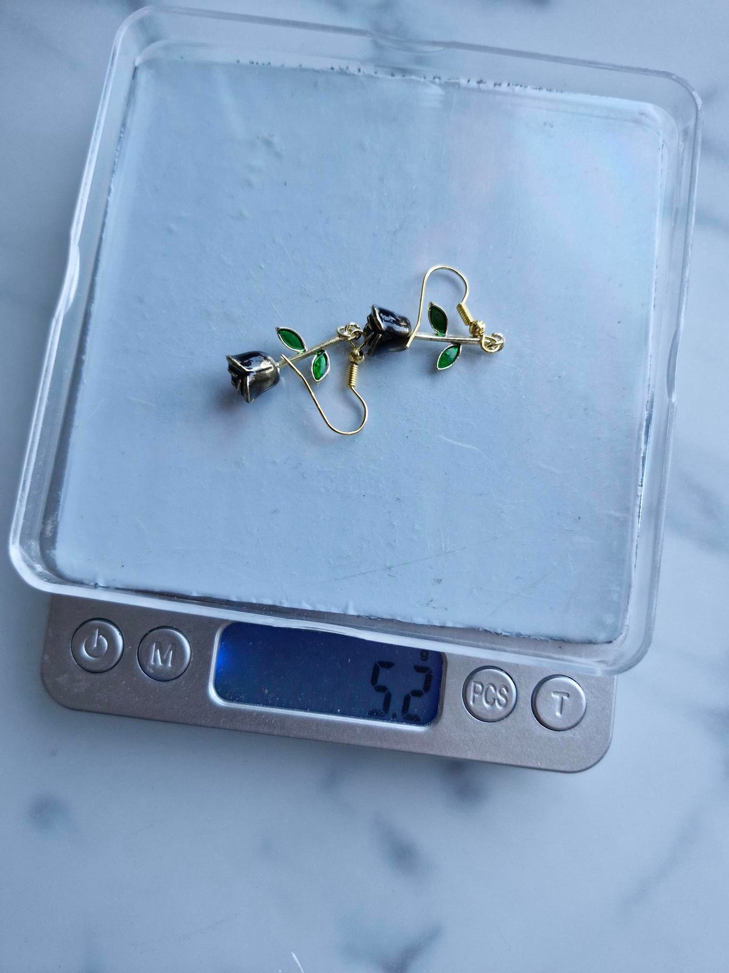 Stainless Steel Gold "Black Rose" Earrings