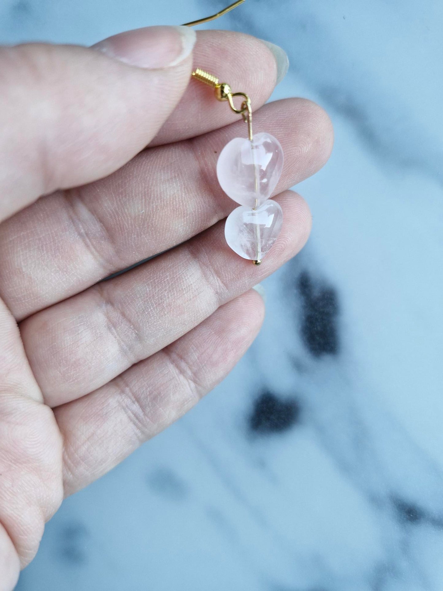 Stainless Steel Gold "Heart" Rose Quartz Earrings