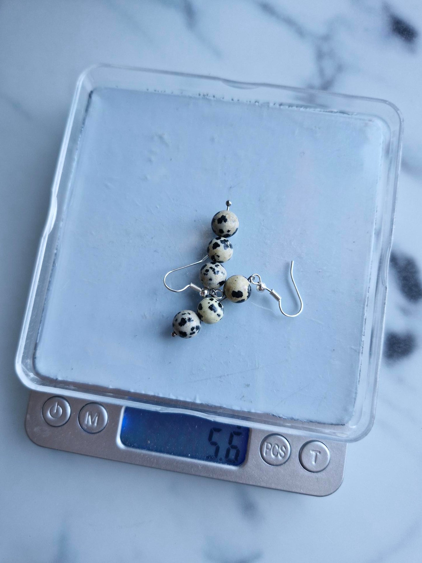 Stainless Steel Silver "Dalmatian Jasper" Earrings