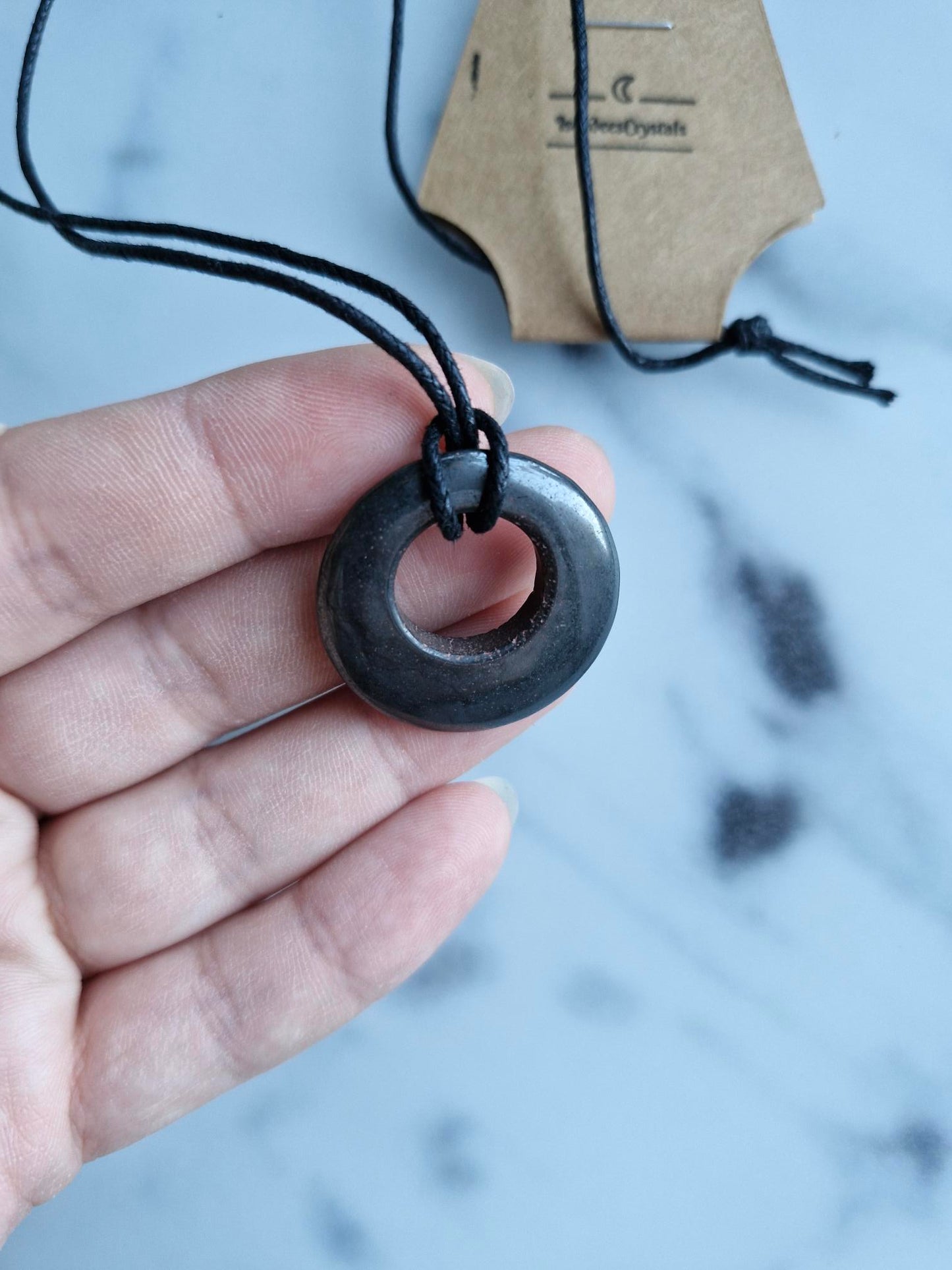 Hematite Pendant on a Faux Leather Necklace