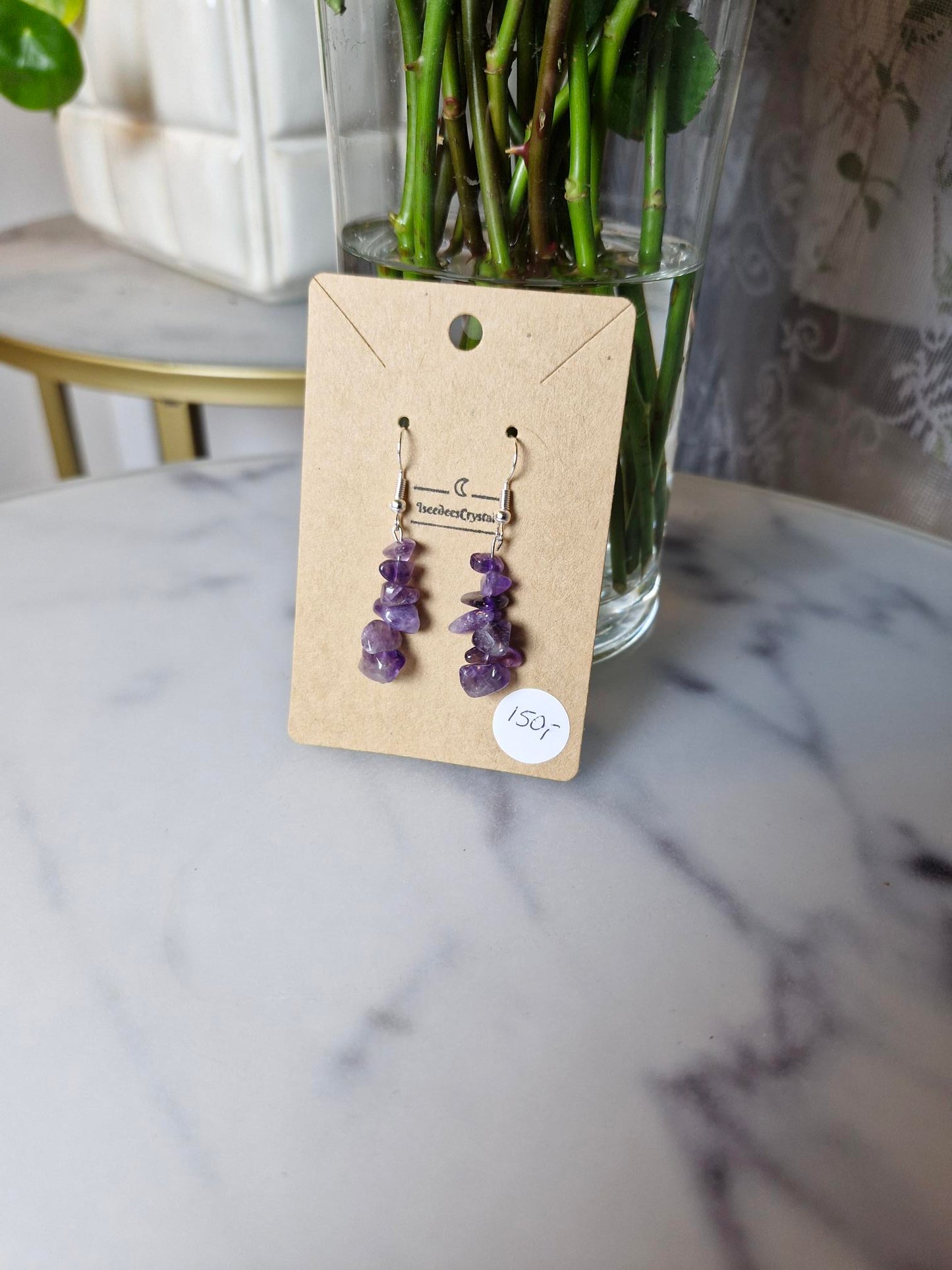 Stainless Steel Silver "Amethyst" Earrings