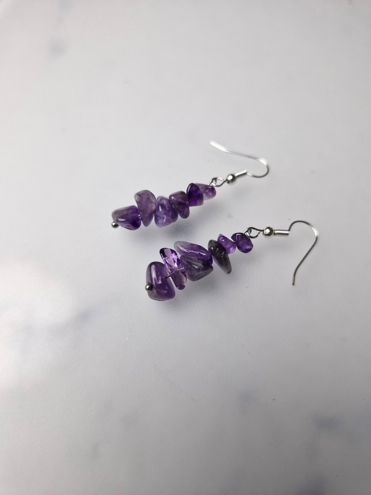 Stainless Steel Silver "Amethyst" Earrings