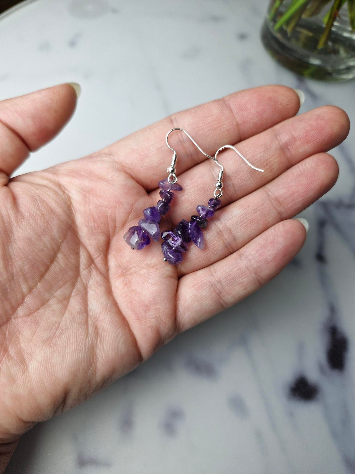 Stainless Steel Silver "Amethyst" Earrings