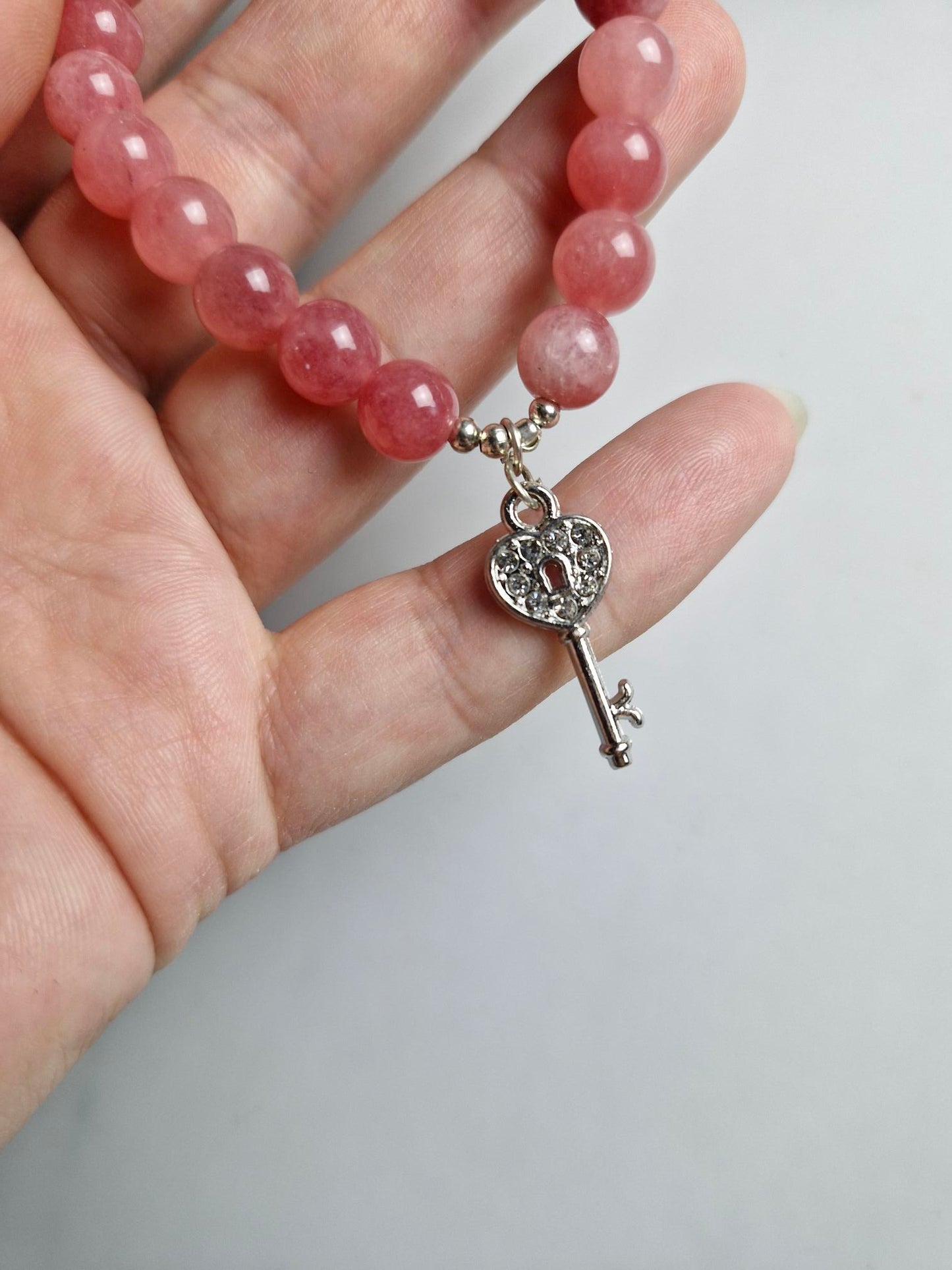 Agate (Dyed Pink) Bracelet with a Key Charm
