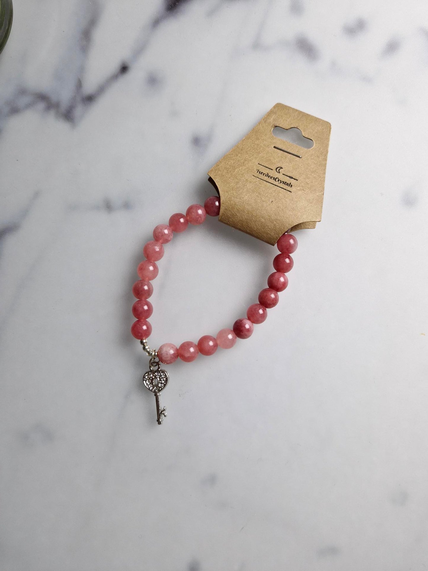 Agate (Dyed Pink) Bracelet with a Key Charm