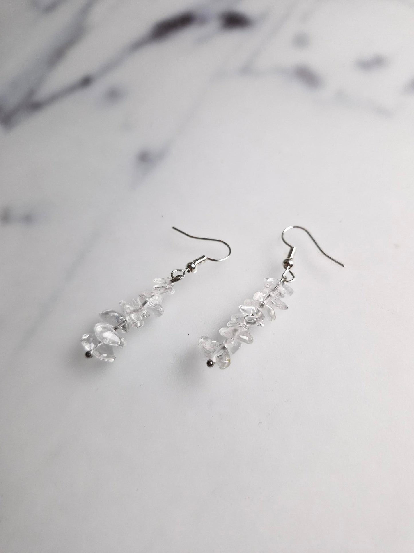Stainless Steel Silver "Clear Quartz" Earrings