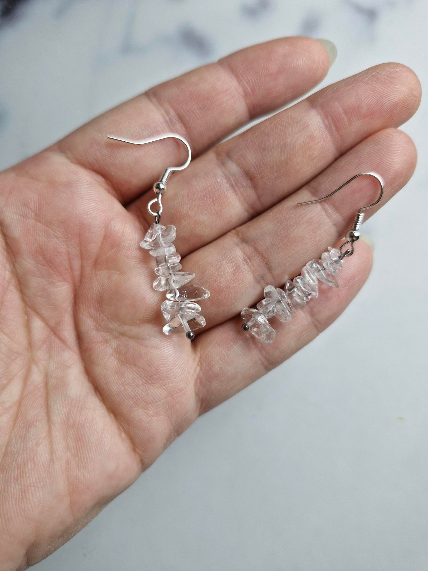 Stainless Steel Silver "Clear Quartz" Earrings