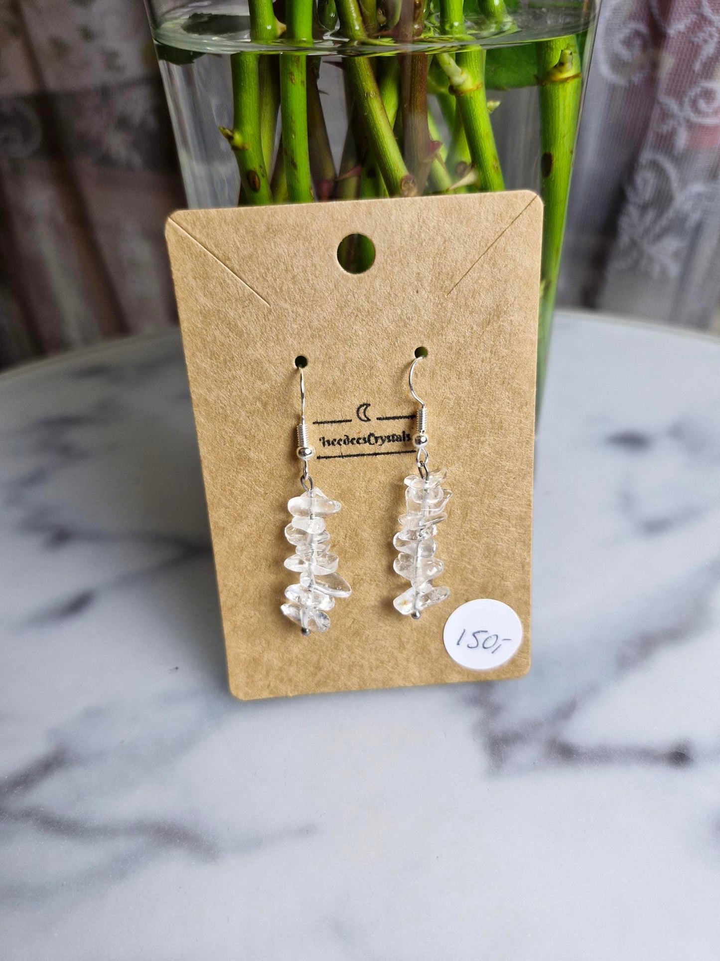 Stainless Steel Silver "Clear Quartz" Earrings