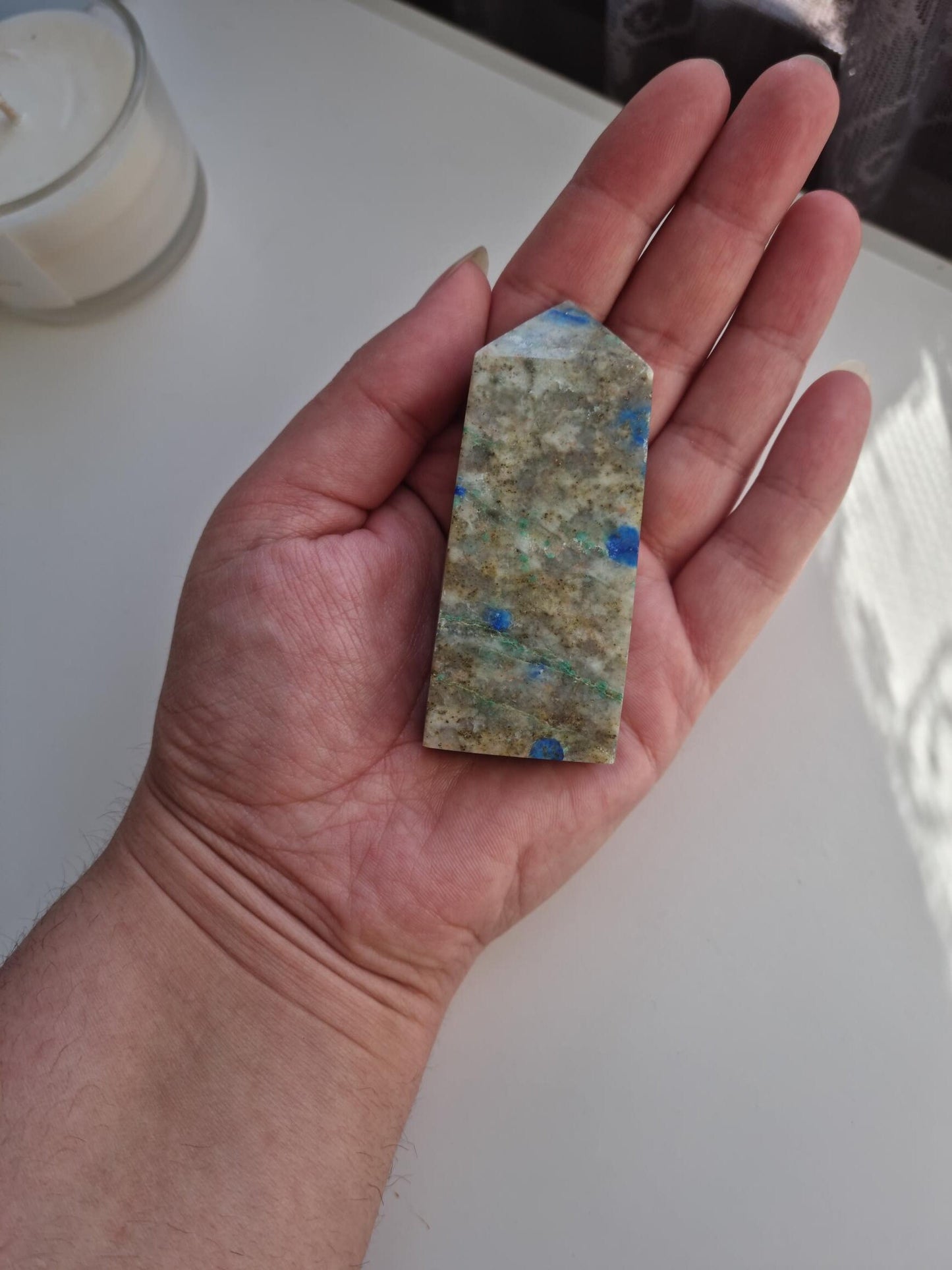 Blue and Green Chrysocolla in Quartz Tower