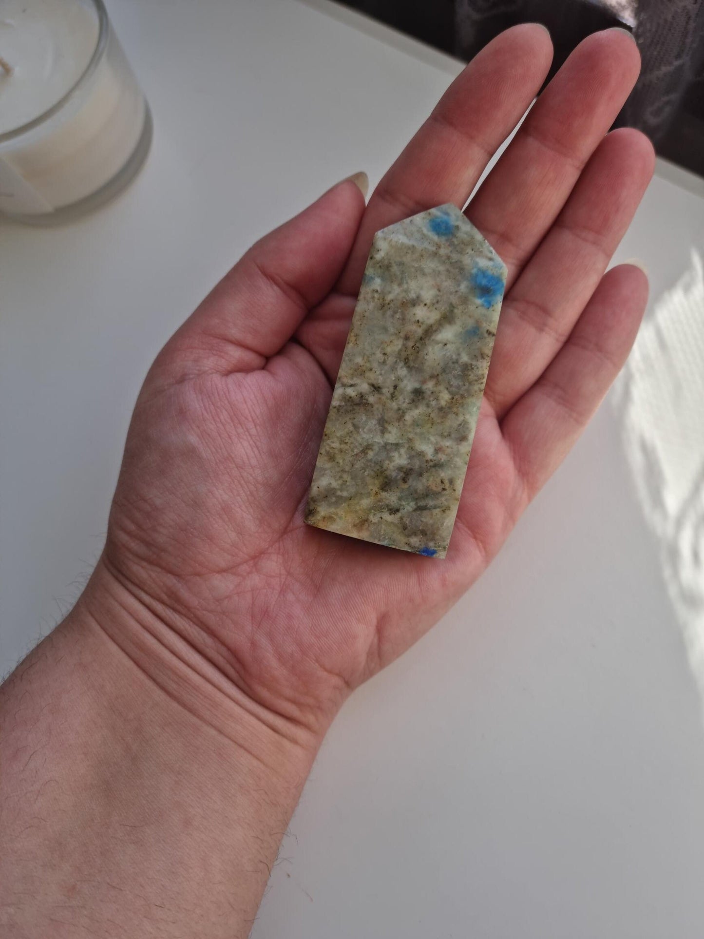 Blue and Green Chrysocolla in Quartz Tower