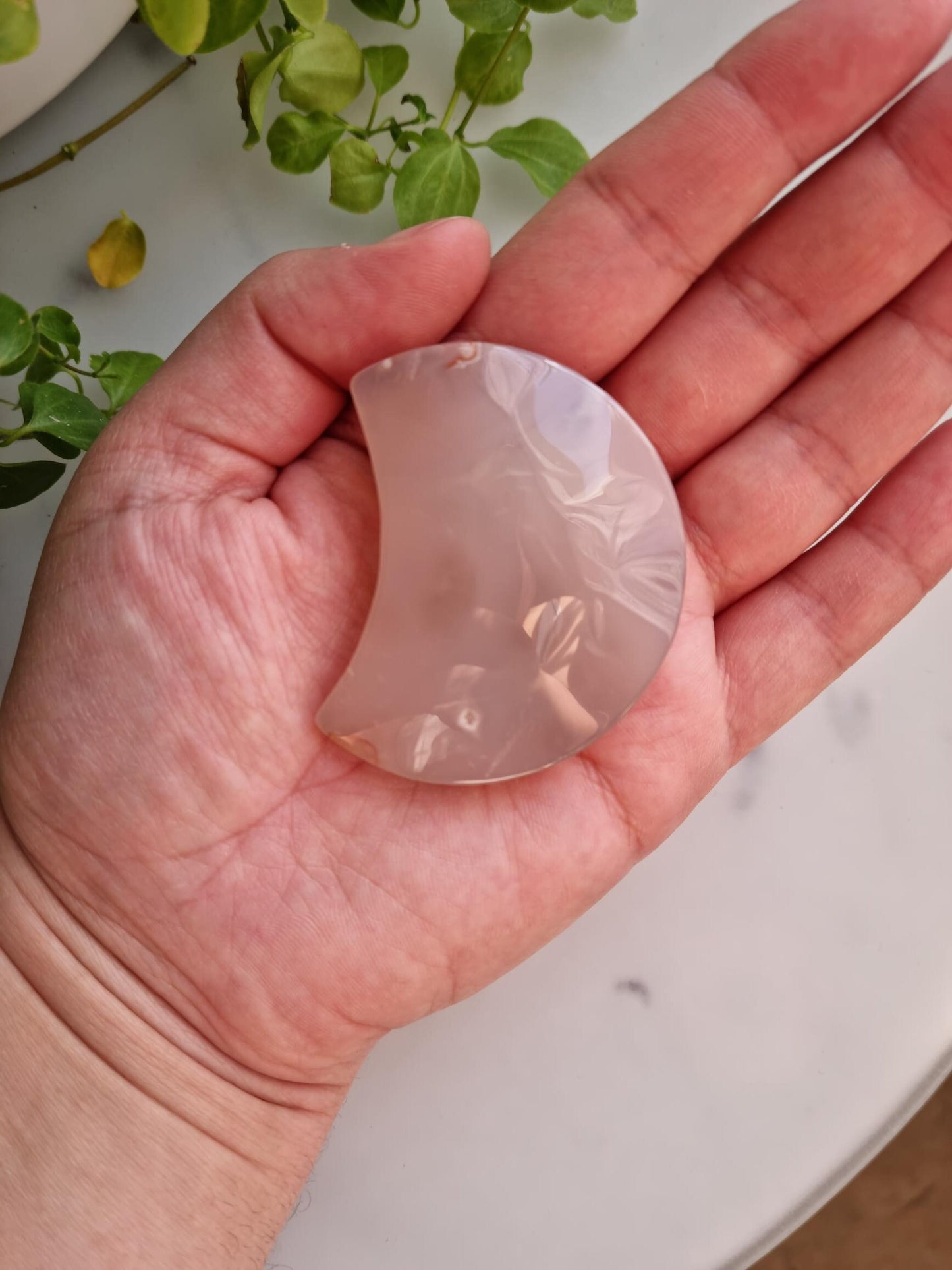 Beautiful Druzy Flower Agate Moon Carving