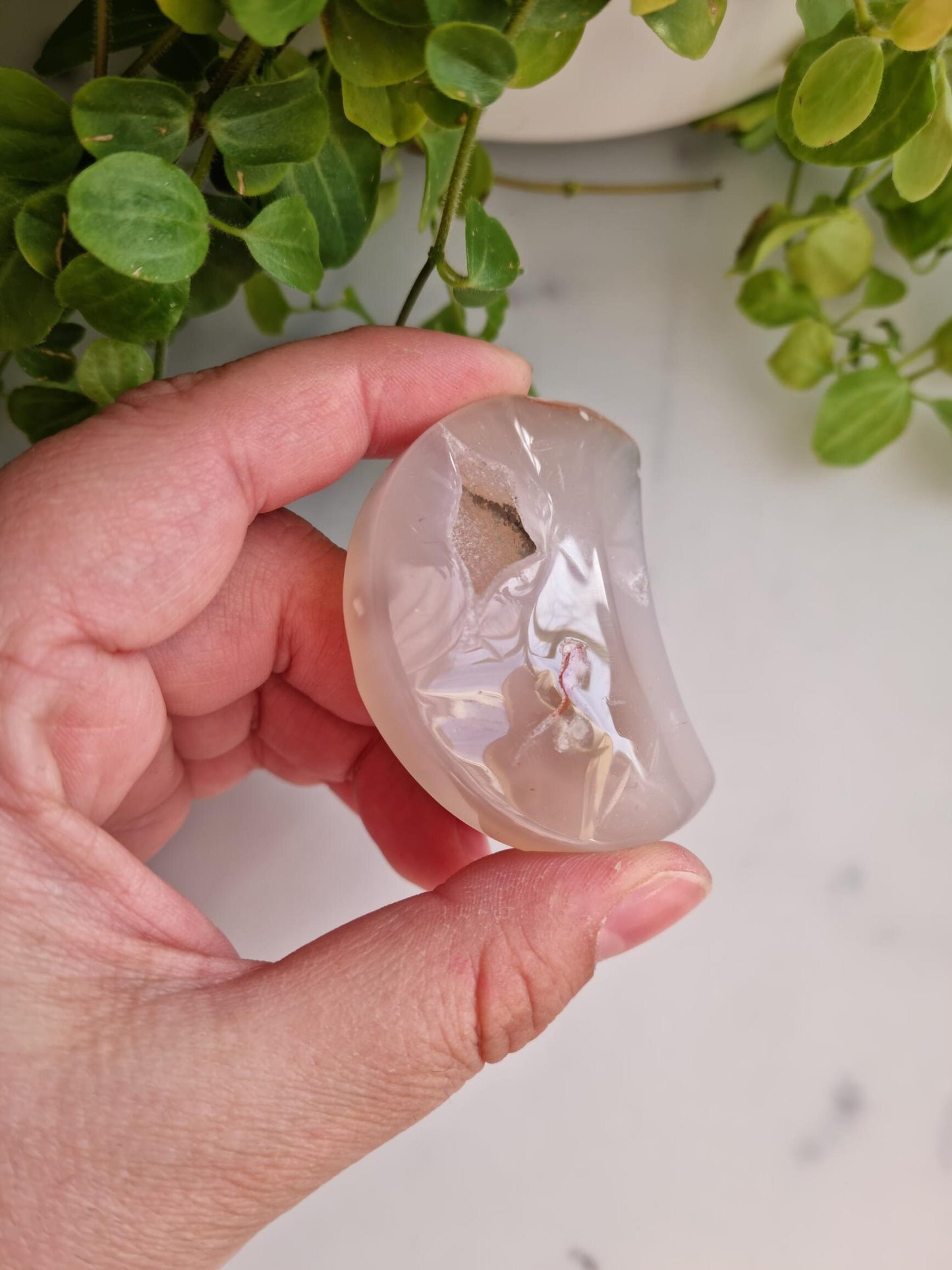 Beautiful Druzy Flower Agate Moon Carving