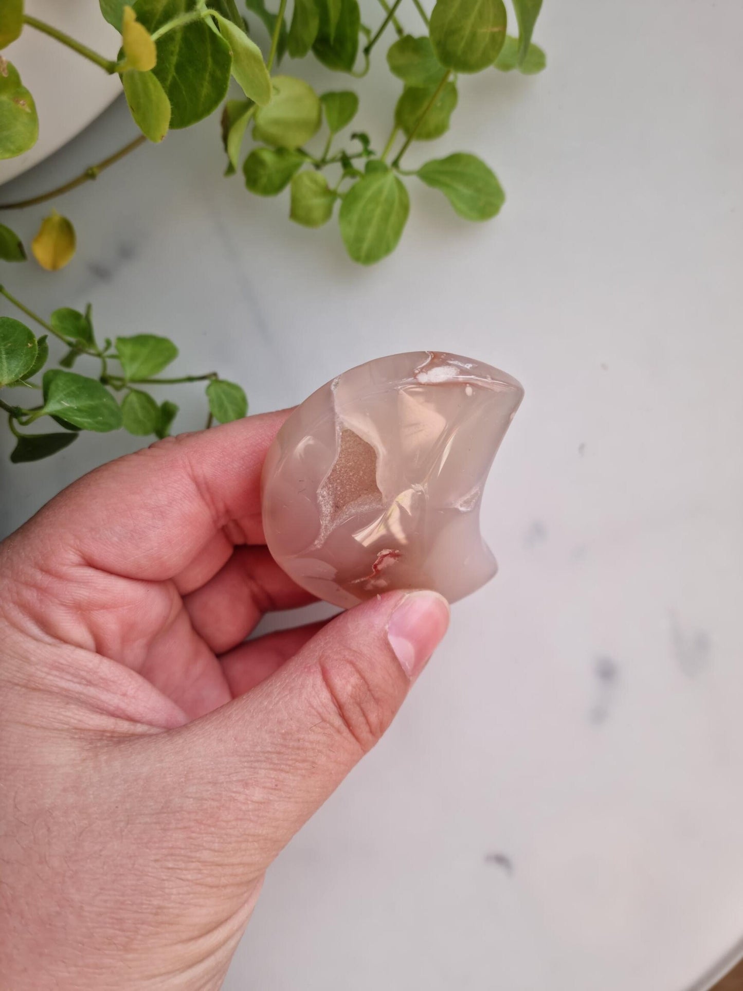 Beautiful Druzy Flower Agate Moon Carving