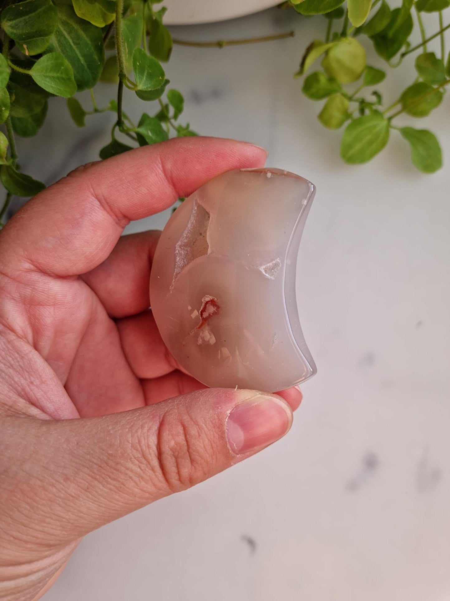 Beautiful Druzy Flower Agate Moon Carving