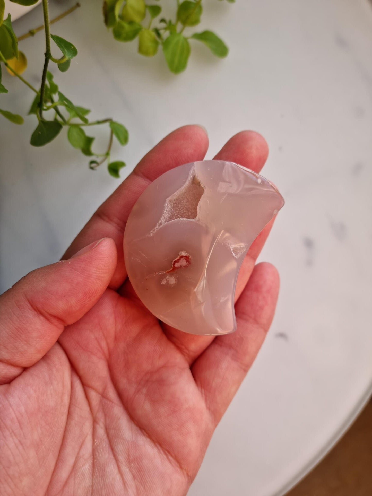 Beautiful Druzy Flower Agate Moon Carving