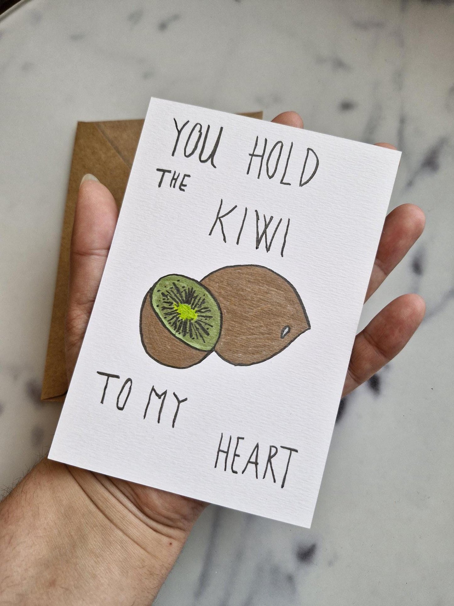 Unique Handmade Greeting Card "Kiwi" with Envelope