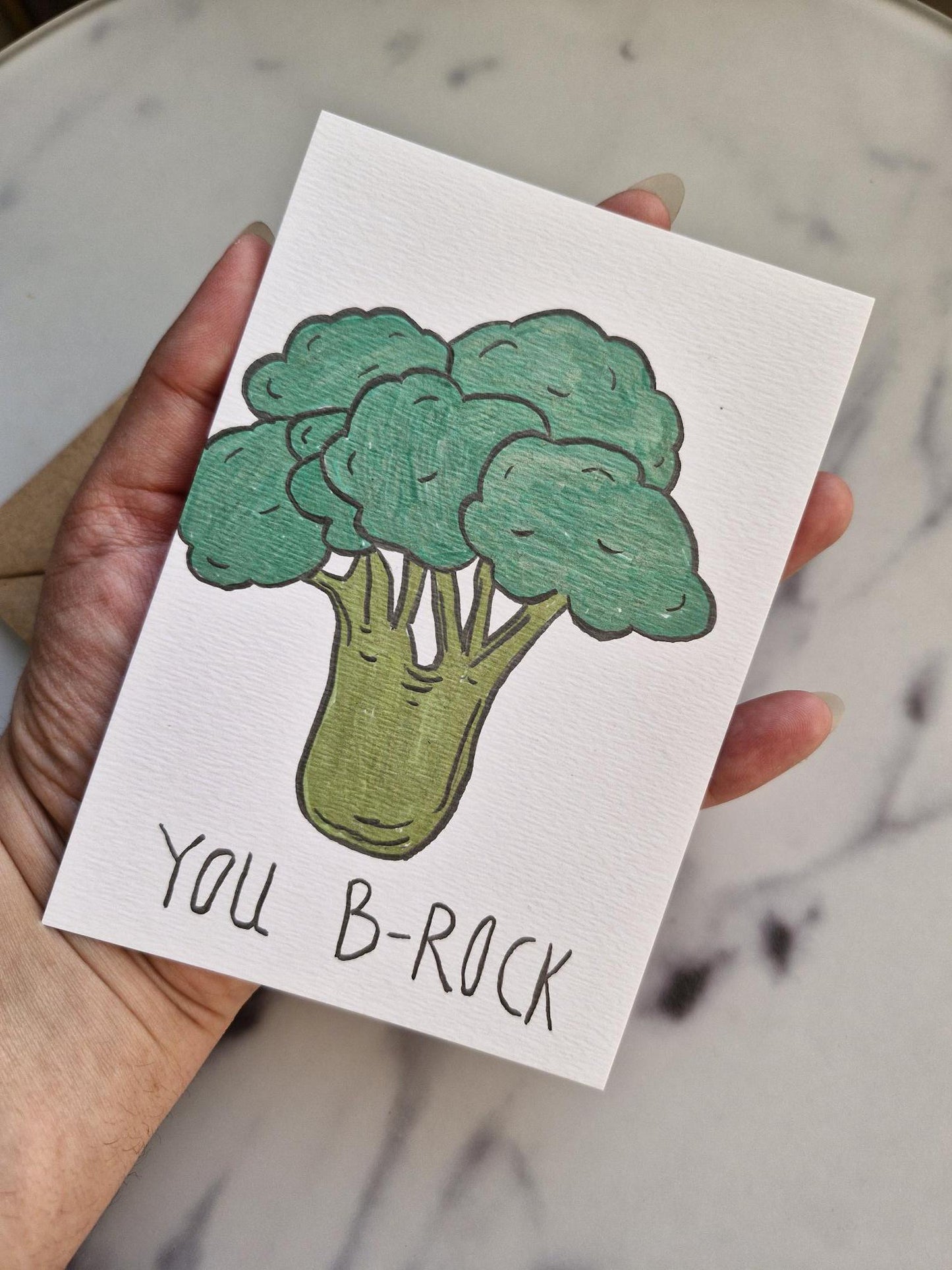 Unique Handmade Greeting Card "Broccoli" with Envelope