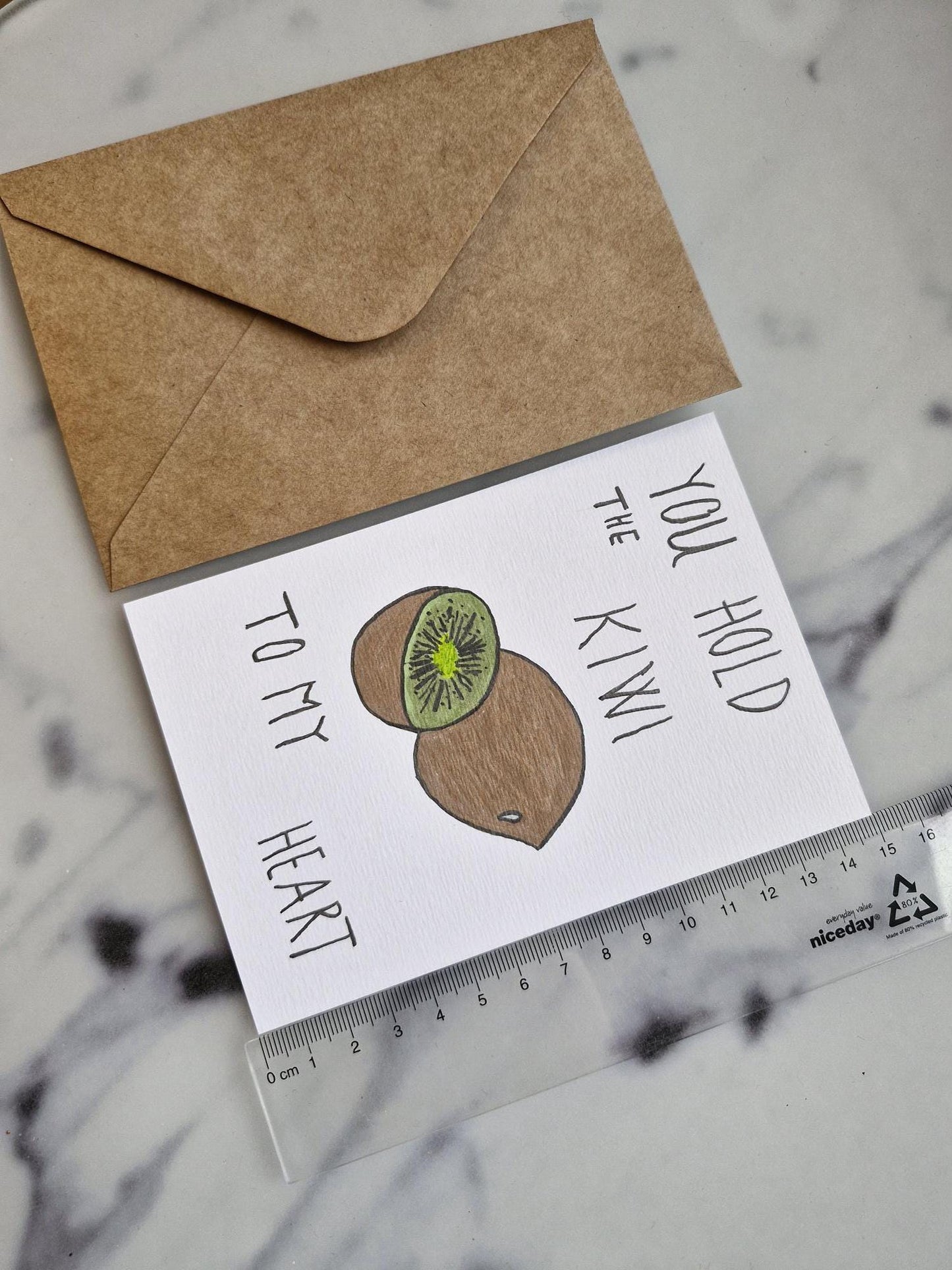 Unique Handmade Greeting Card "Kiwi" with Envelope