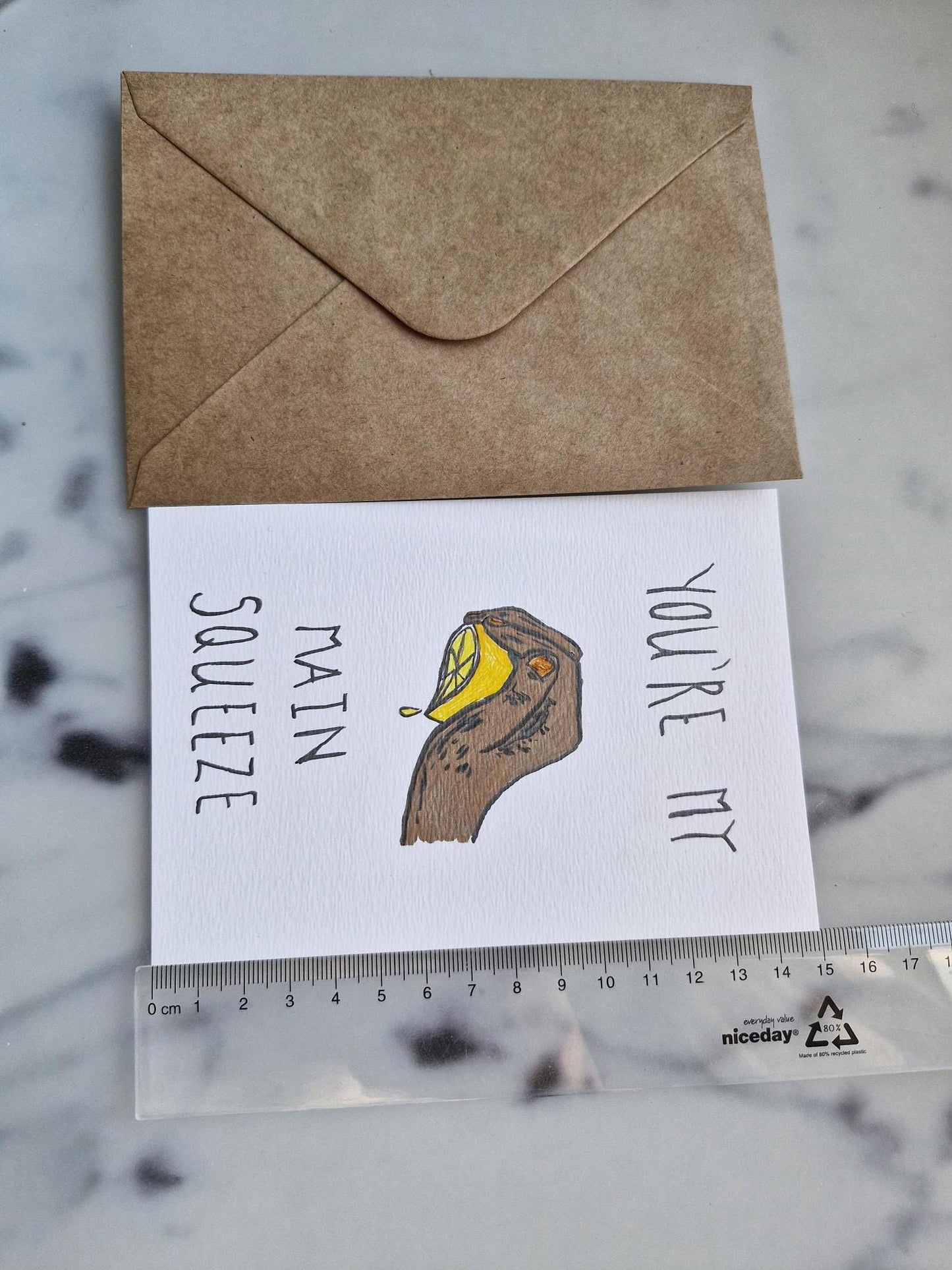 Unique Handmade Greeting Card "Lemon" with Envelope
