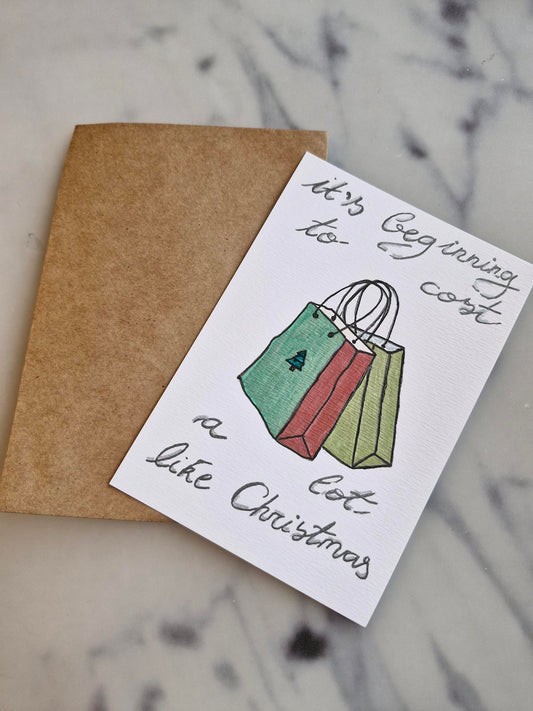 Unique Handmade Christmas Card "Shopping" with Envelope
