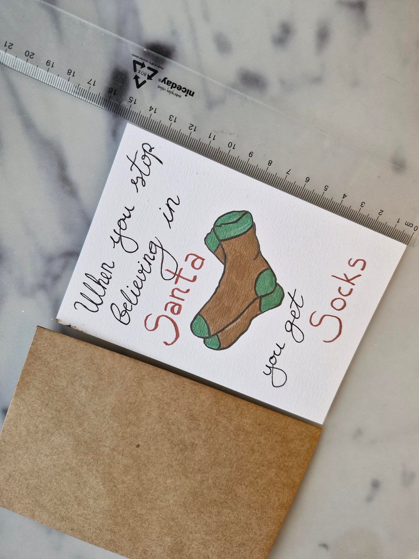 Unique Handmade Christmas Card "Socks" with Envelope