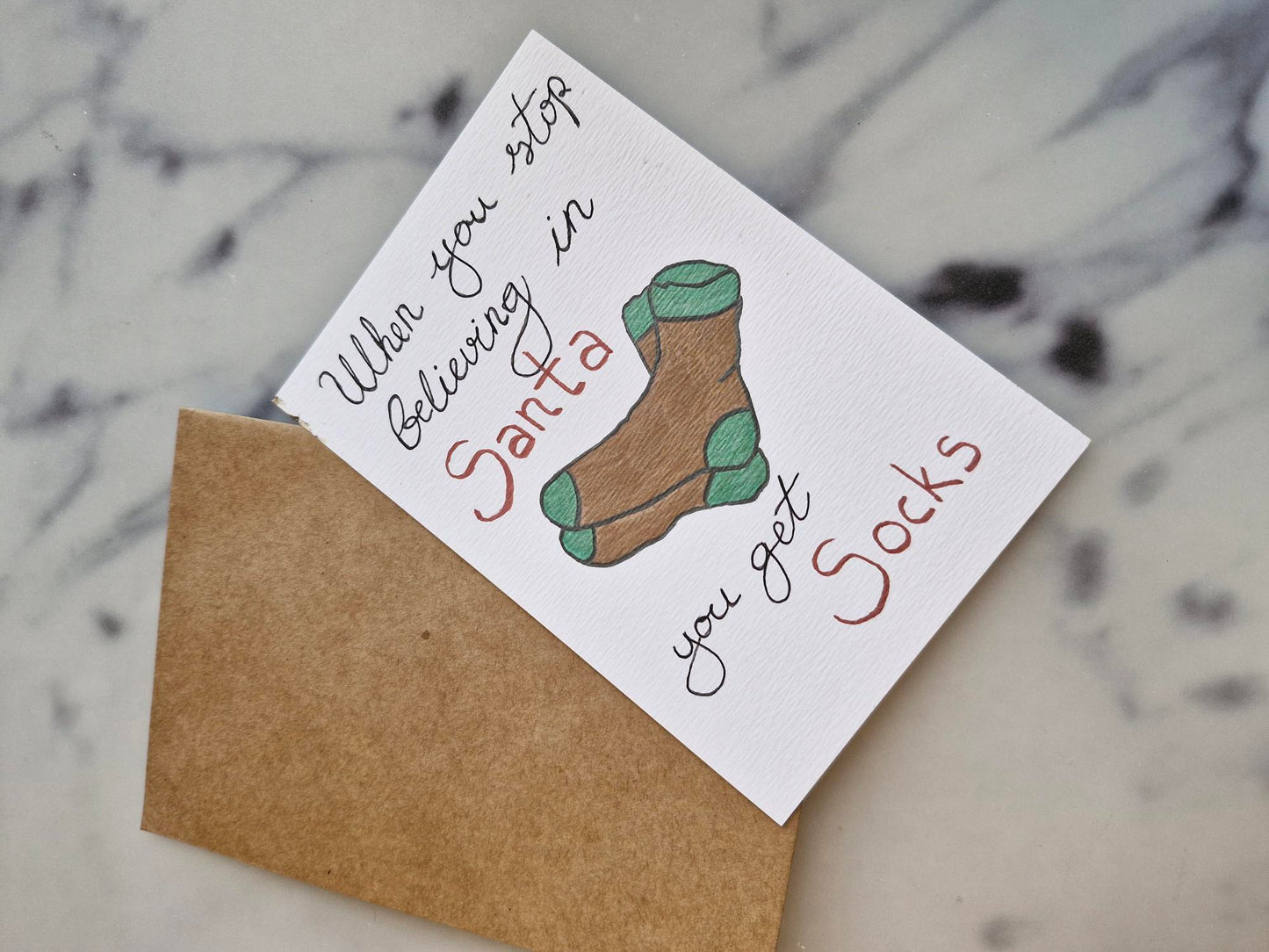 Unique Handmade Christmas Card "Socks" with Envelope