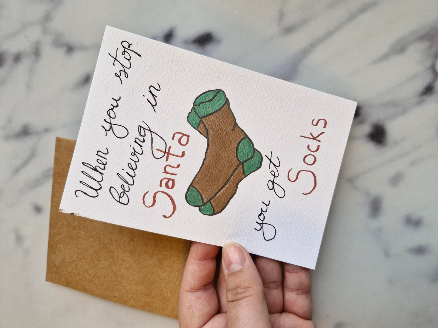 Unique Handmade Christmas Card "Socks" with Envelope