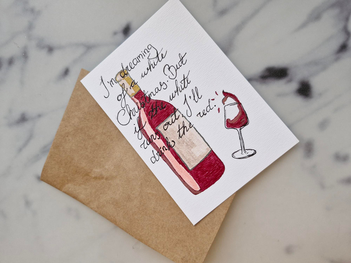 Unique Handmade Christmas Card "Wine" with Envelope
