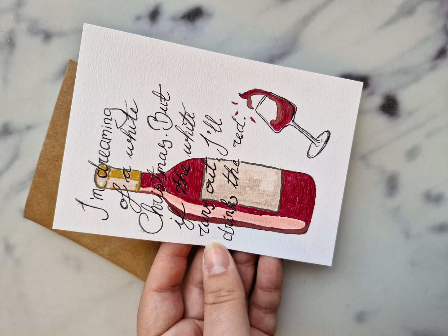 Unique Handmade Christmas Card "Wine" with Envelope