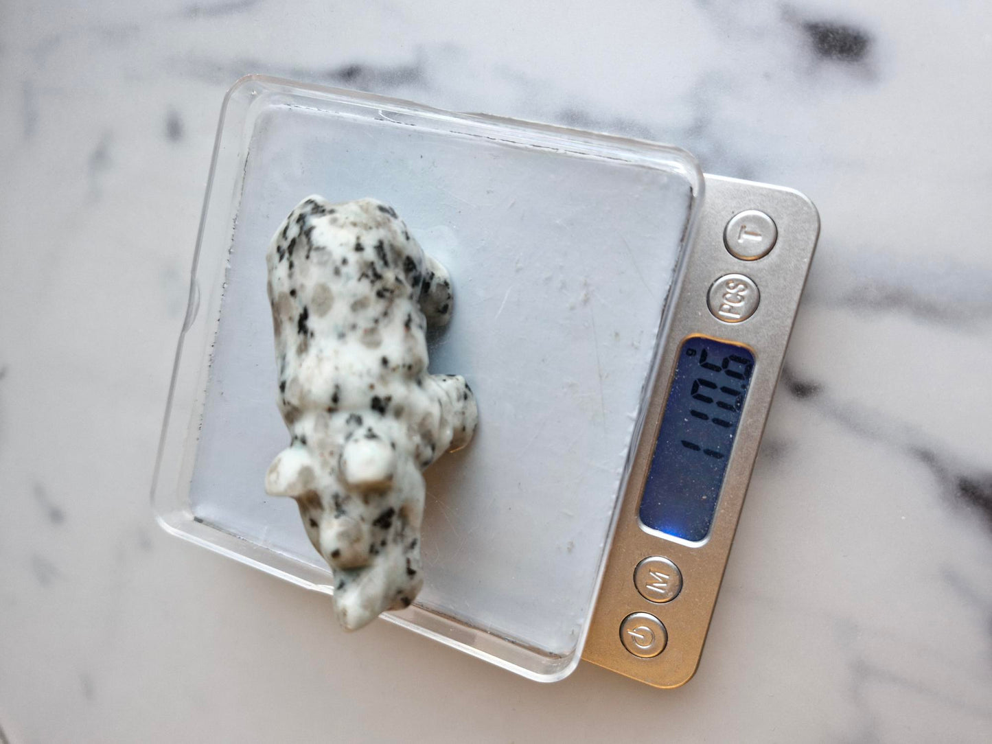 Kiwi Jasper Rhinoceros Carving With Smokey Quartz