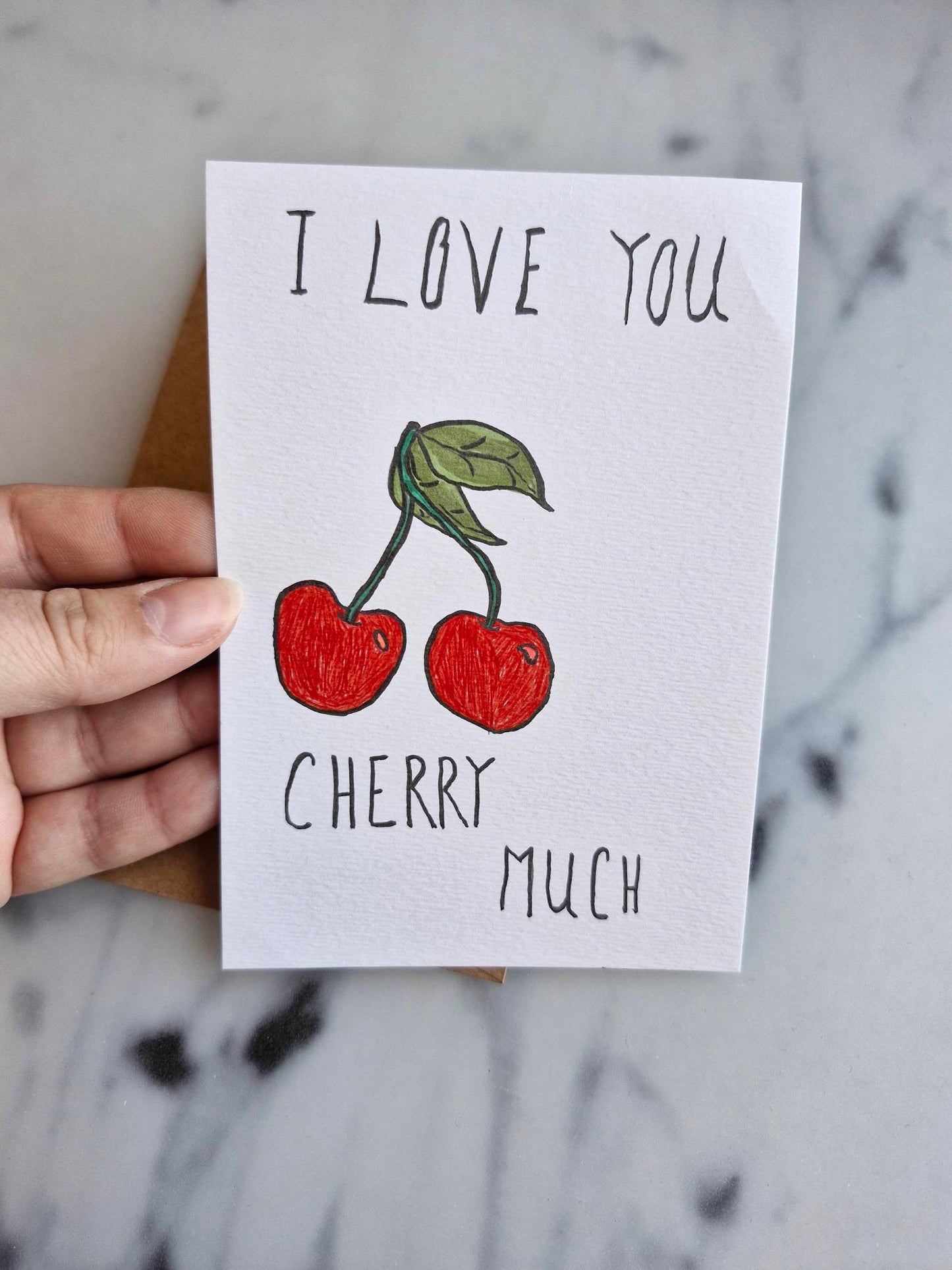 Unique Handmade Greeting Card "Cherry" with Envelope