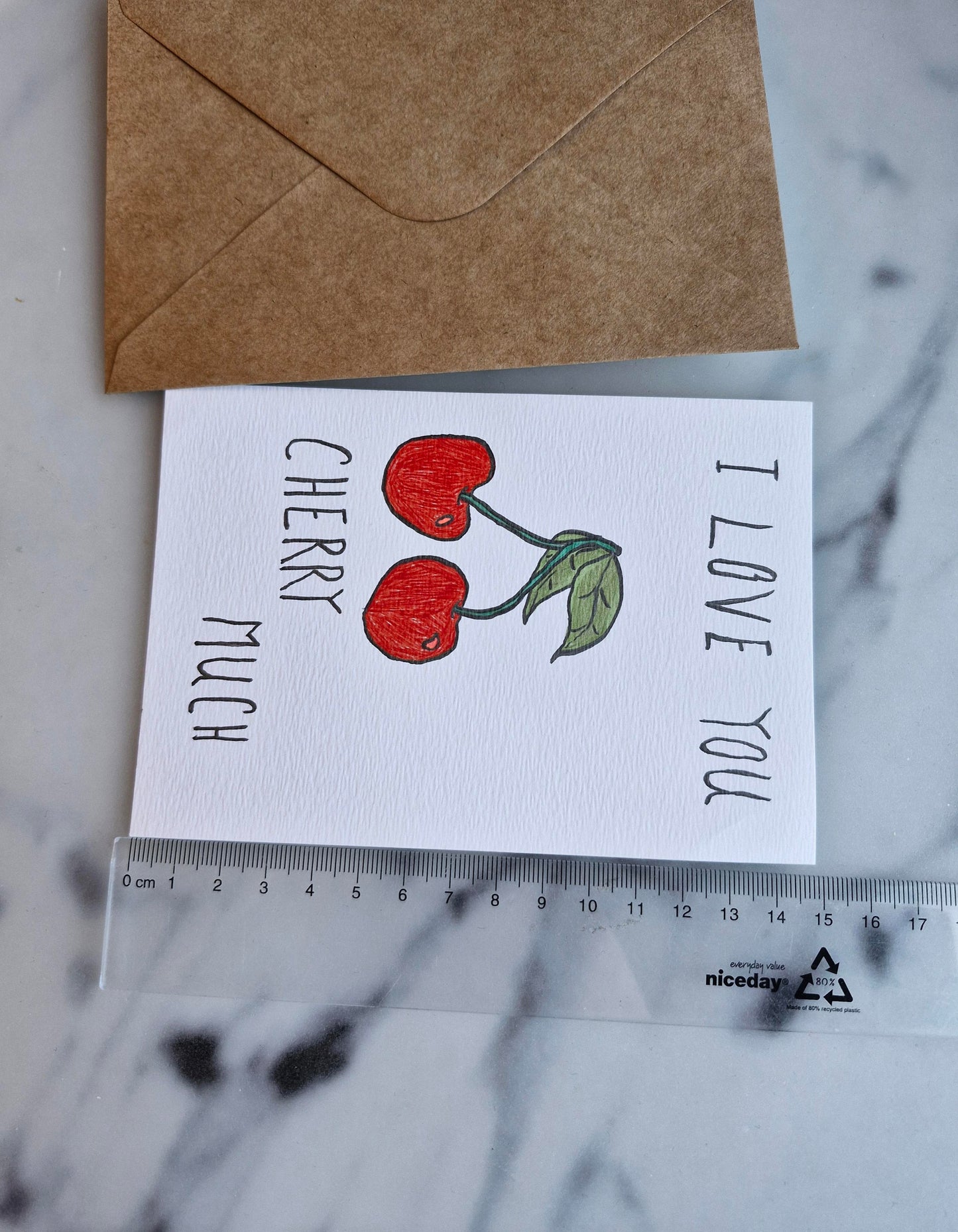 Unique Handmade Greeting Card "Cherry" with Envelope
