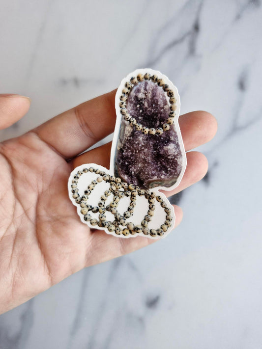 One (1) Amethyst Cut-base With Dalmatian Jasper Bracelets"-Sticker