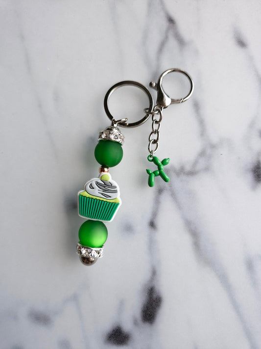 Keychain Silver - Green Cupcake