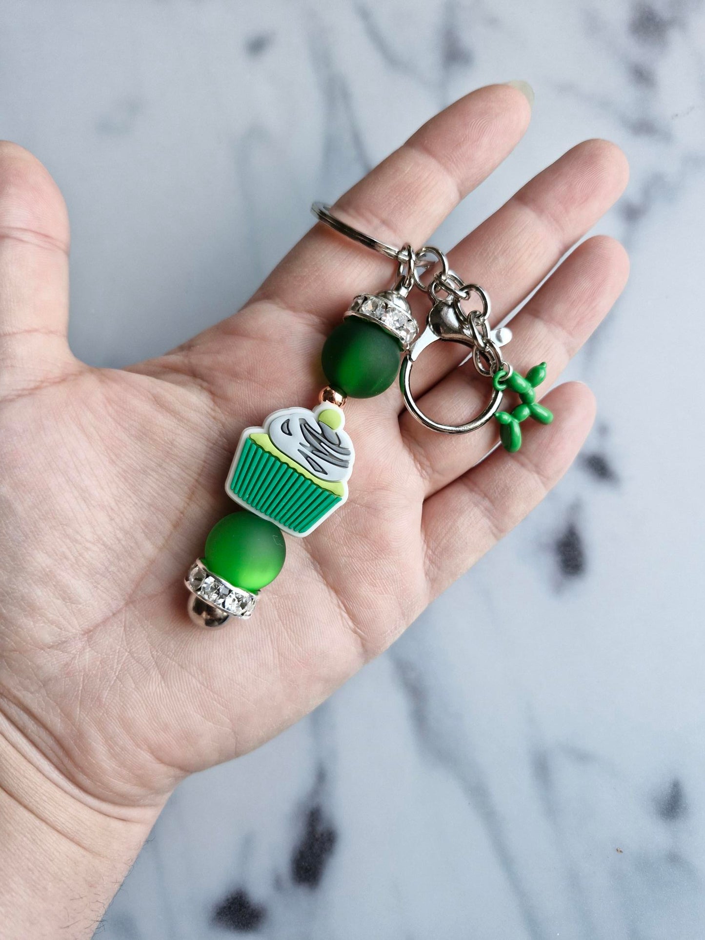 Keychain Silver - Green Cupcake