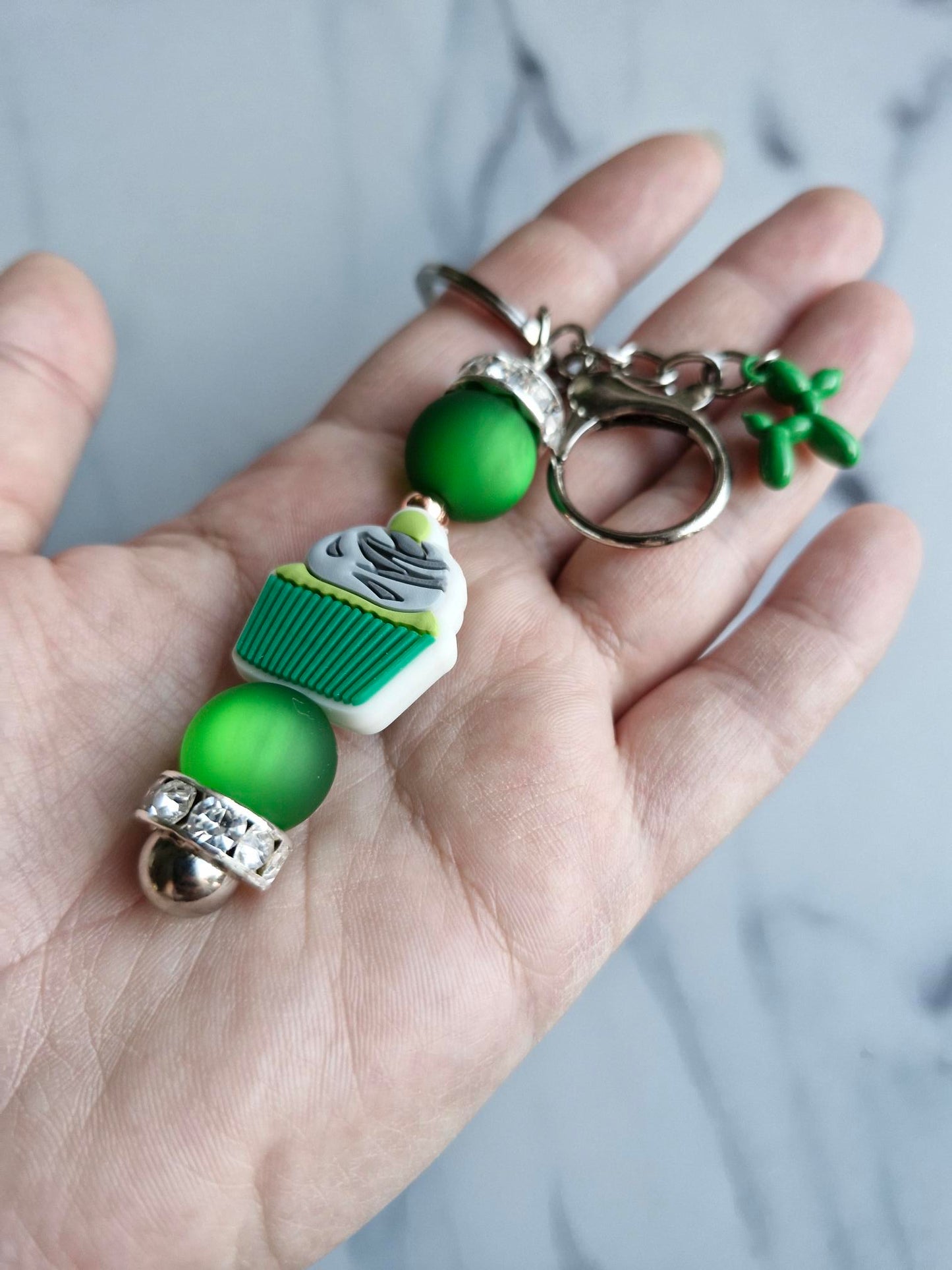 Keychain Silver - Green Cupcake