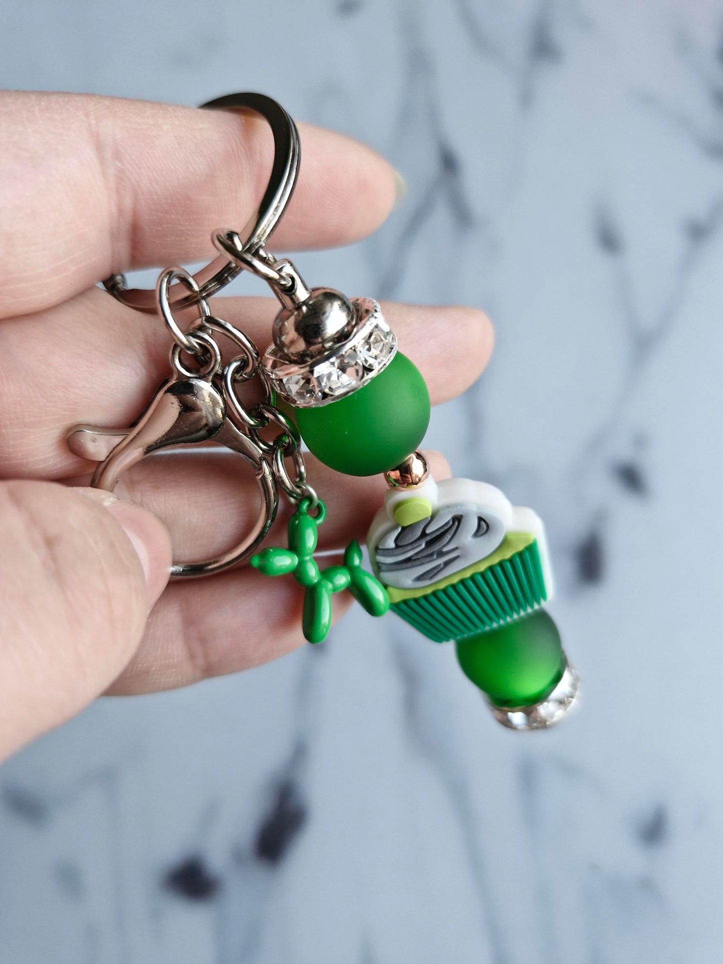 Keychain Silver - Green Cupcake