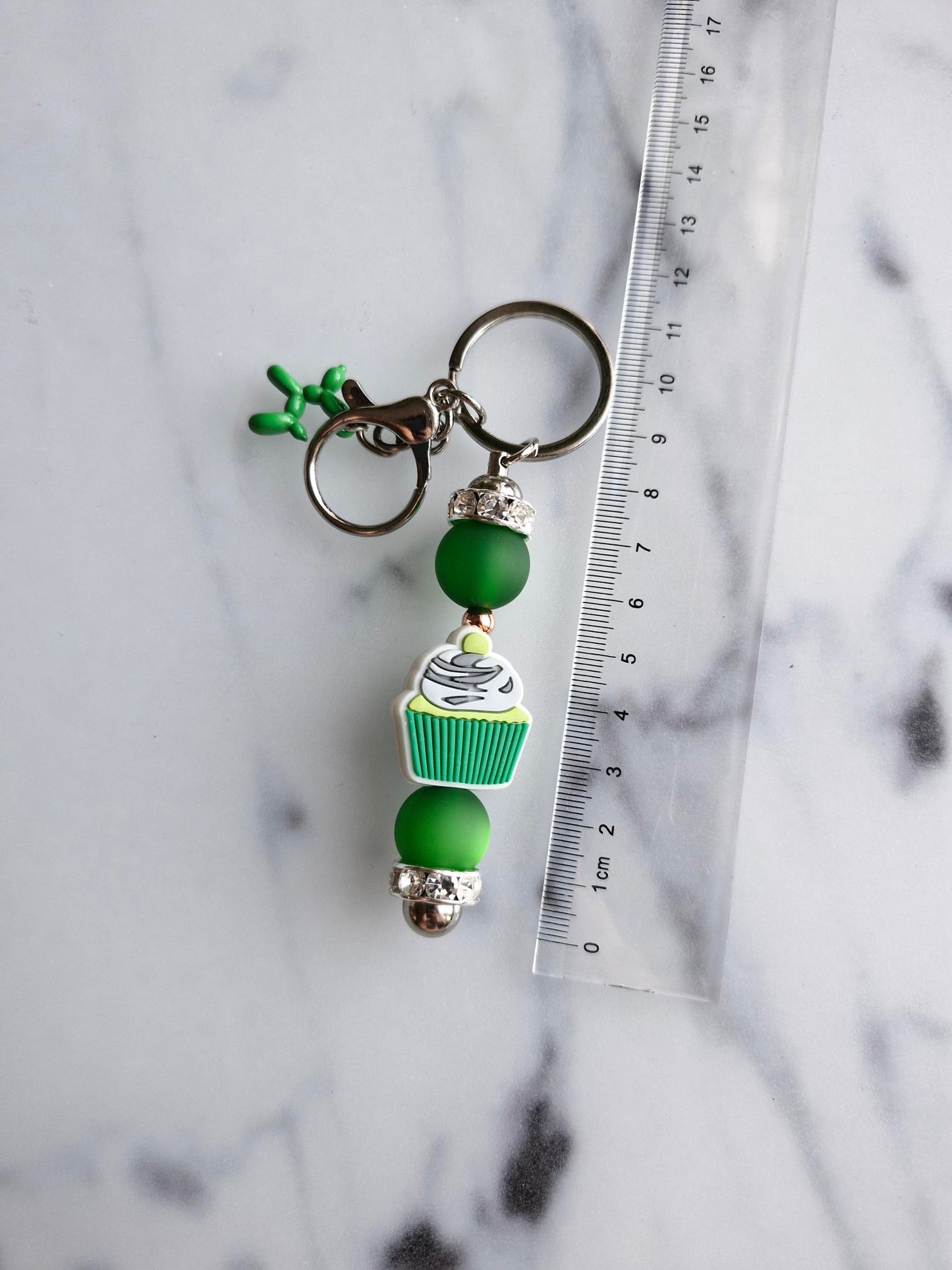 Keychain Silver - Green Cupcake