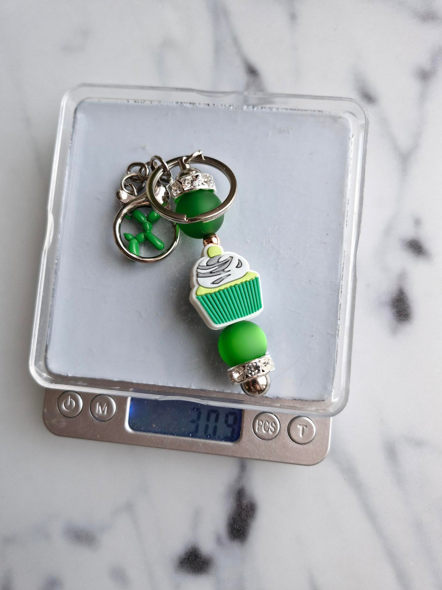 Keychain Silver - Green Cupcake