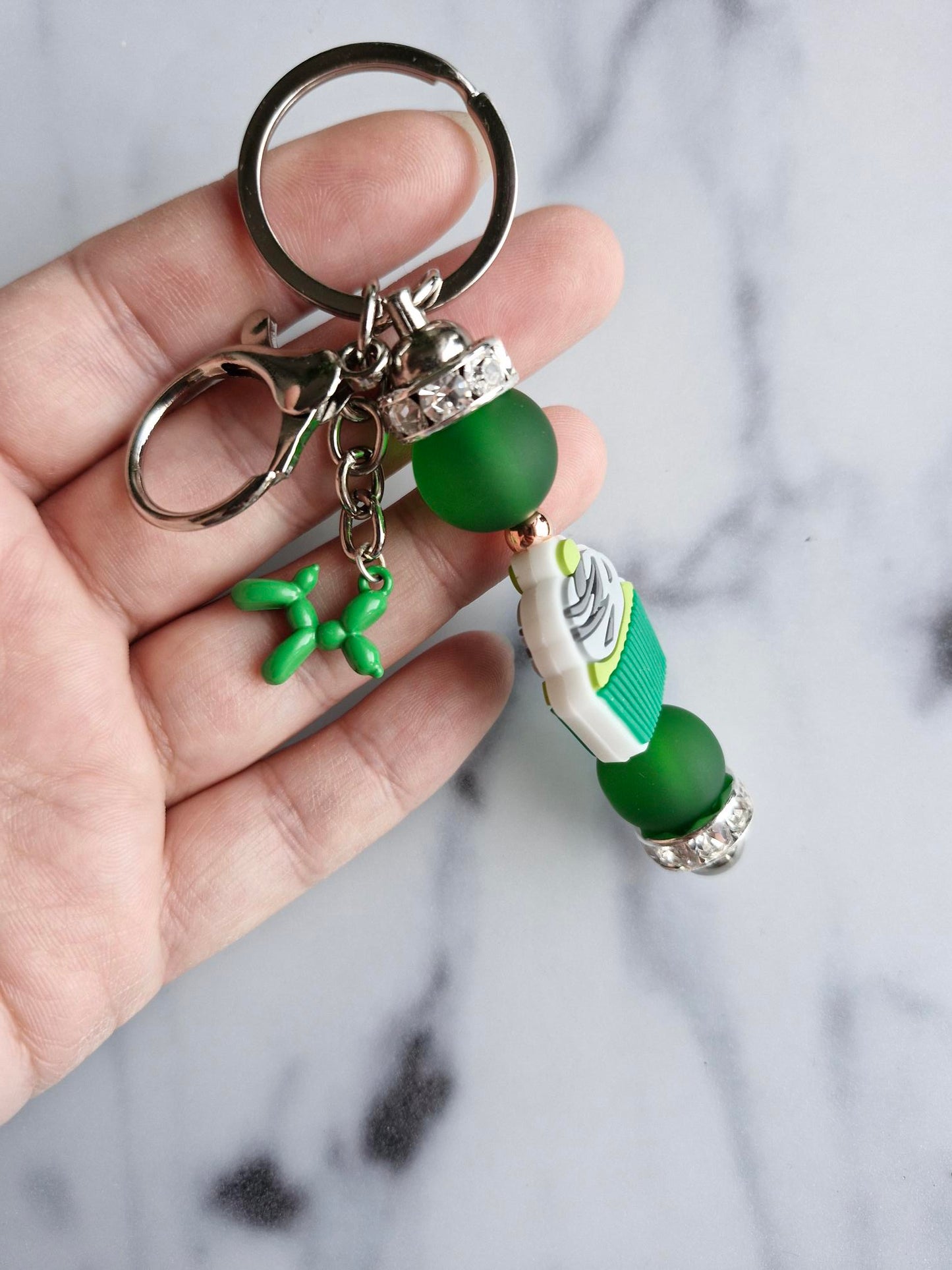 Keychain Silver - Green Cupcake