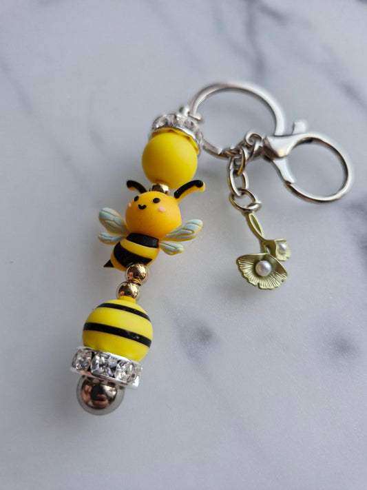 Keychain Silver - Yellow Bee