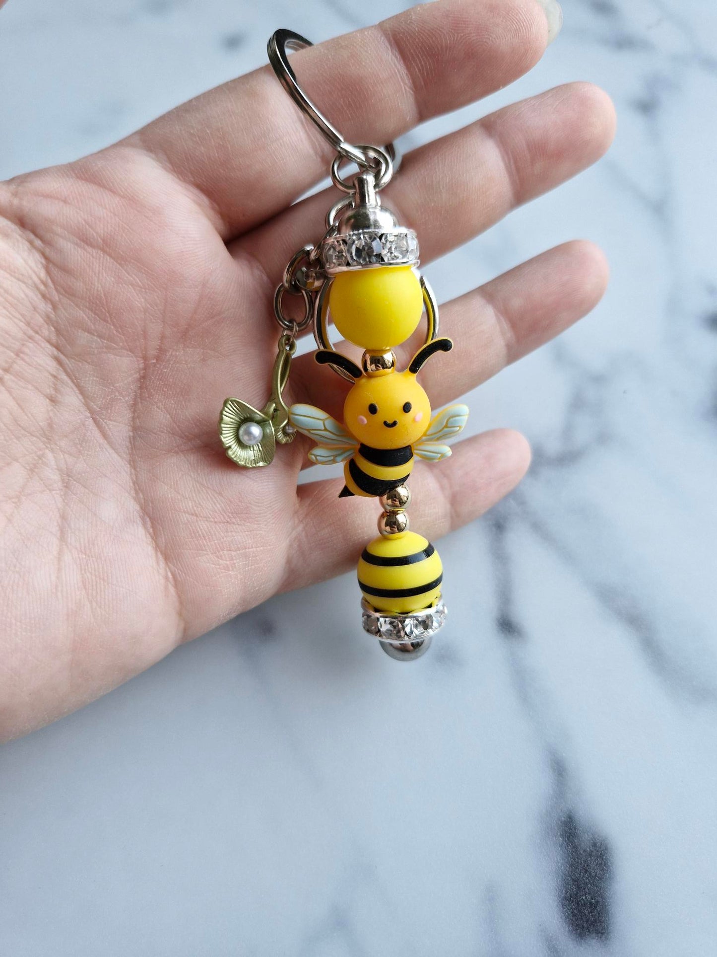 Keychain Silver - Yellow Bee