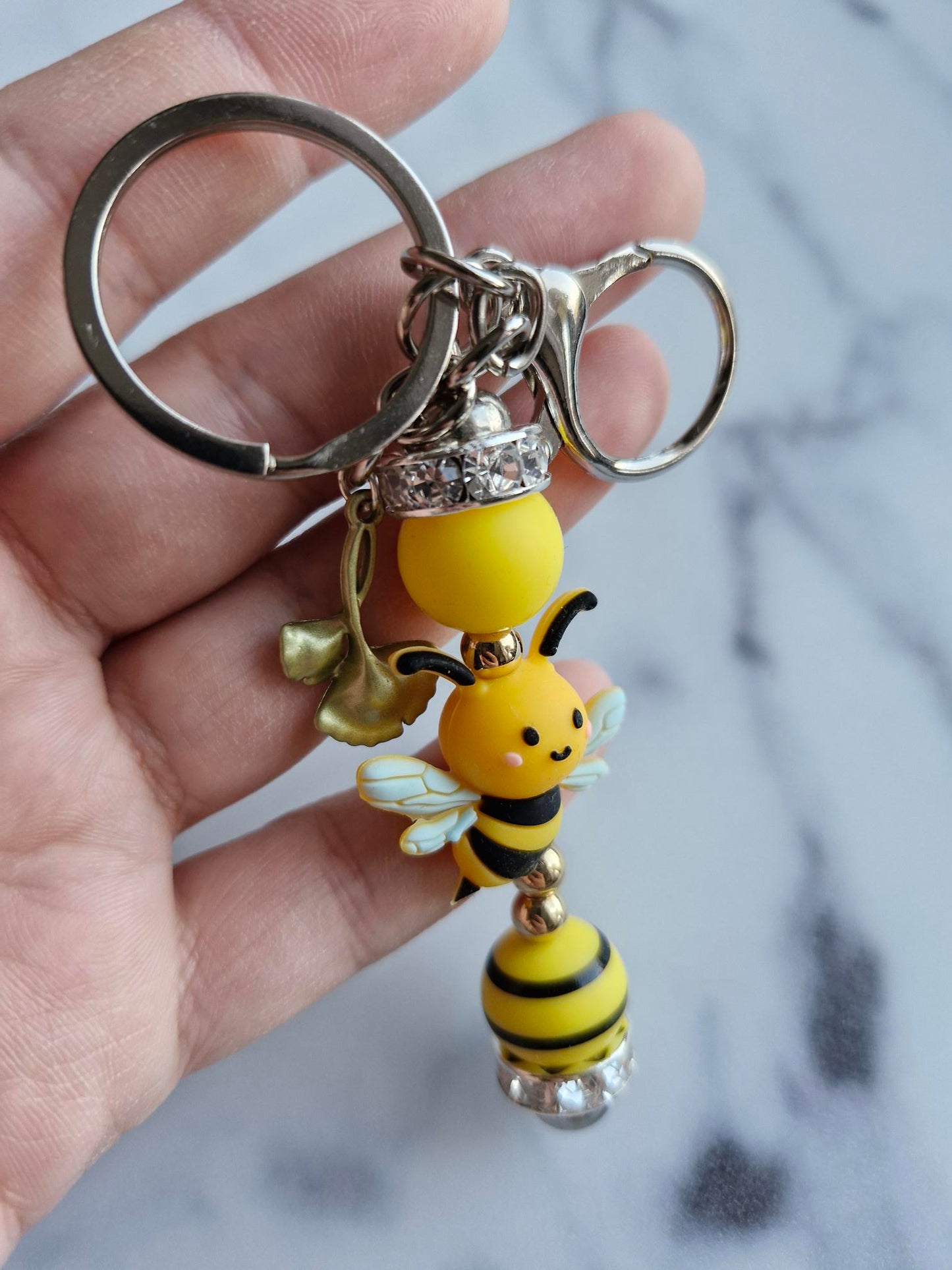 Keychain Silver - Yellow Bee