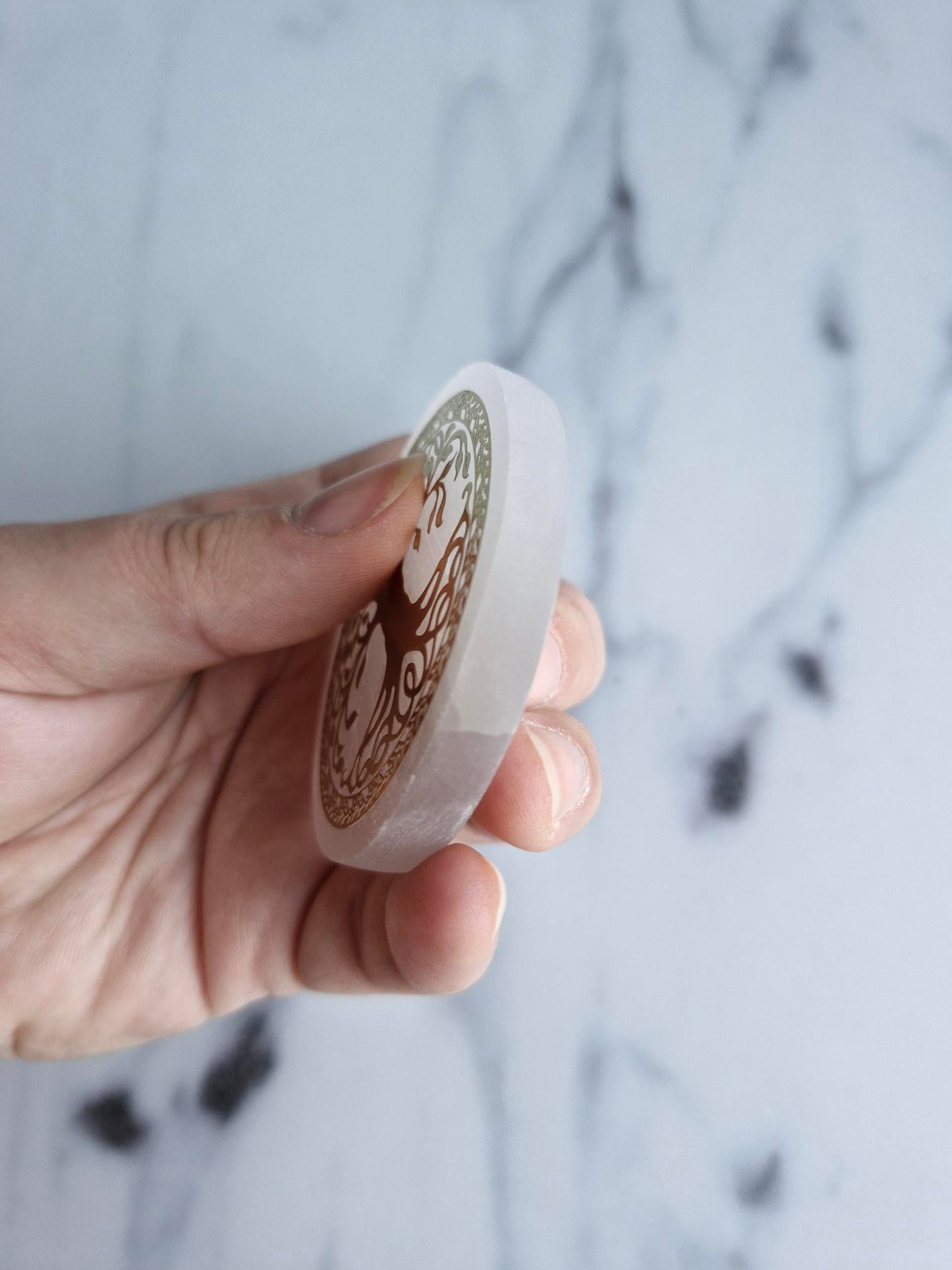 Gold Embossed Tree of Life Satin Spar Charging Plate